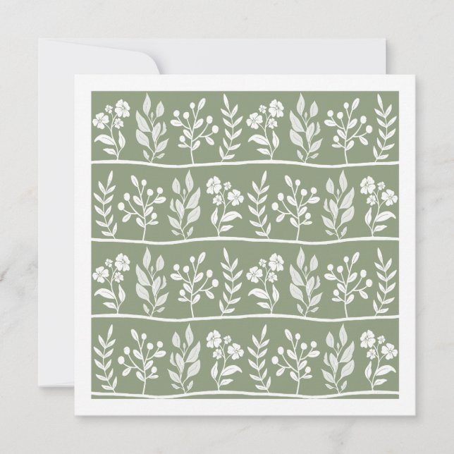 Sage Green Small Florals Botanic Rhapsody Note Card (Front)