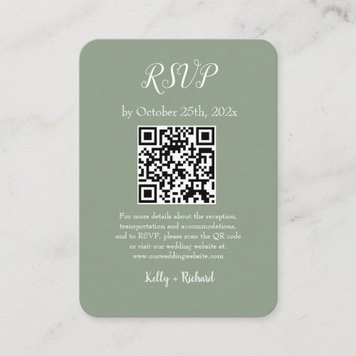 Sage Green Small Vertical Wedding RSVP QR Code Enclosure Card