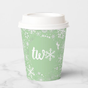 Sage Green Snowflake TWO Paper Cup