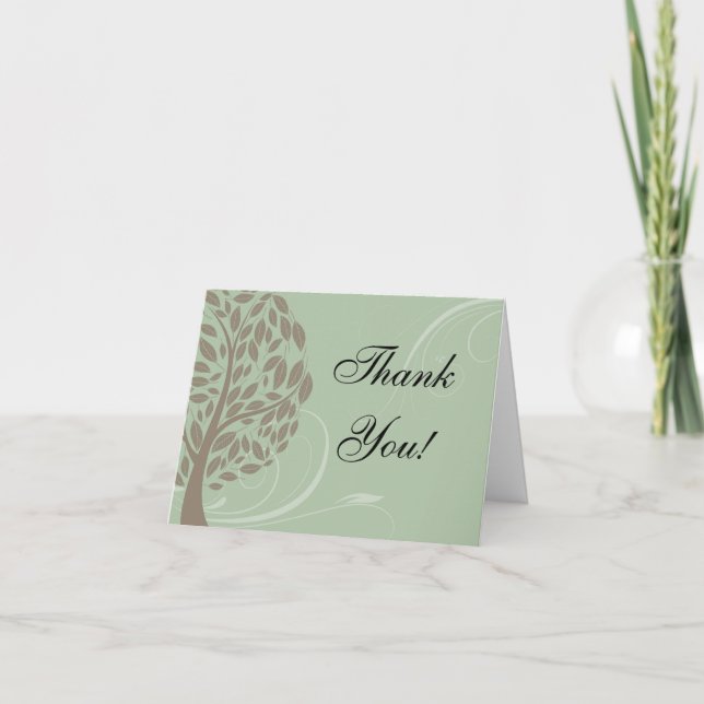 Sage Green, Soft Brown Stylized Eco Tree Thank You (Front)
