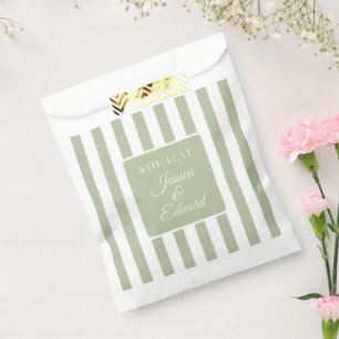 Sage Green Soft Striped Couple Names Favor Bag