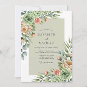 Sage Green Soft Succulent Wedding Invitation