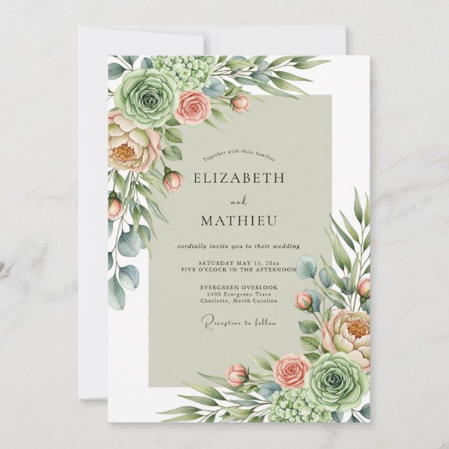 Sage Green Soft Succulent Wedding Invitation (Front)