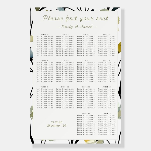 Sage Green & Soft Yellow Botanical Wedding Foam Board (Front)