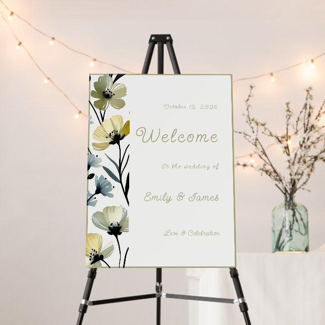 Sage Green & Soft Yellow Botanical Wedding Foam Board (In Situ (Stand))