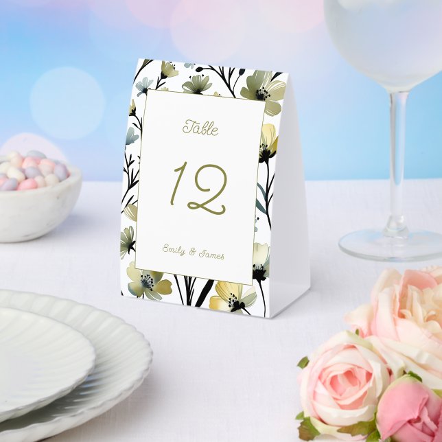 Sage Green & Soft Yellow Botanical Wedding Paper Table Tent (Insitu(Wedding))