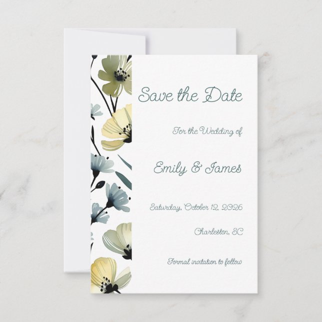 Sage Green & Soft Yellow Botanical Wedding Save The Date (Front)