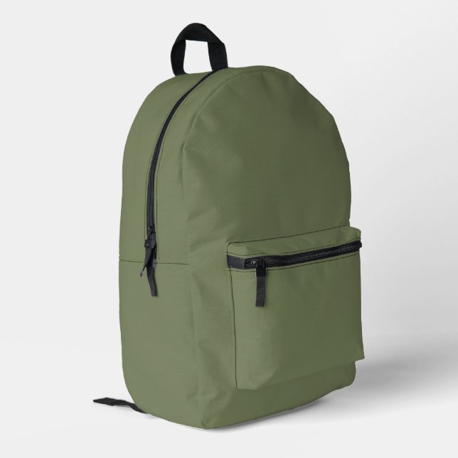 Sage Green Solid Color Printed Backpack (Back Corner Left)