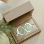 Sage Green Solid Color Stylized Monogram Cufflinks<br><div class="desc">A pair of sterling silver plated, round cufflinks for the fashionable man to match his outfit that feature a trendy, sage green color along with his name printed in white, upper case letters and superimposed with white, stylized initials. Personalize your cufflinks by editing and replacing name and initials as desired....</div>