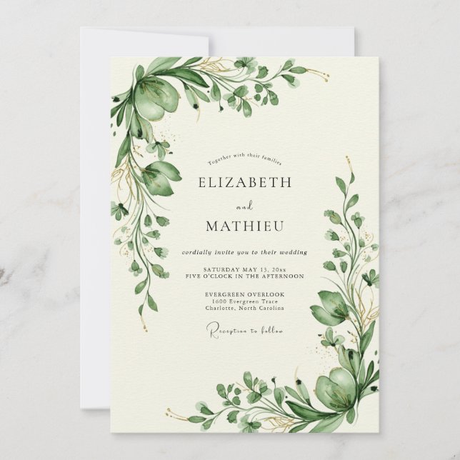 Sage Green Sophisticated Botanical Wedding Invitation (Front)