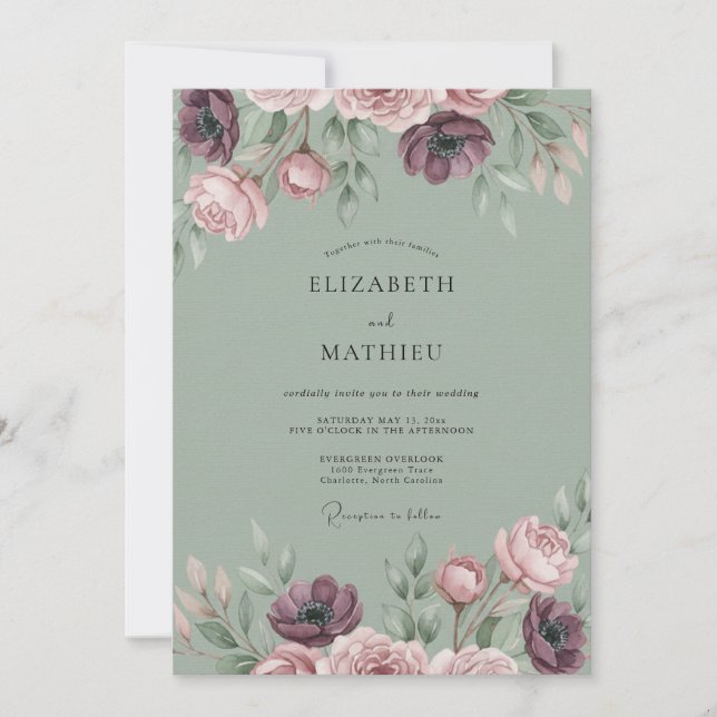 Sage Green Sophisticated Vintage Wedding Invitation (Front)