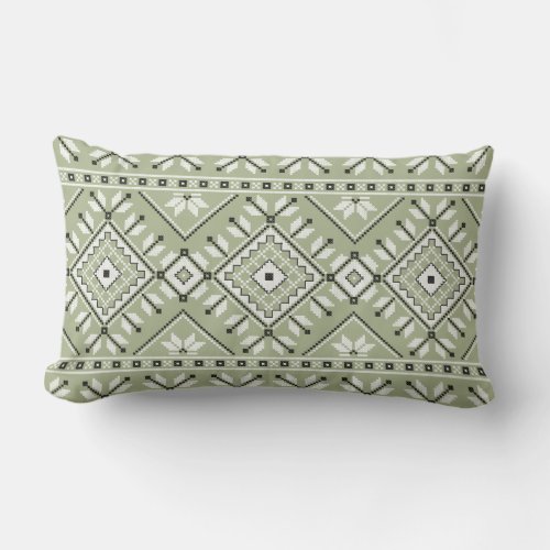 Sage Green Southwest Aztec Native Tribal Pattern Lumbar Pillow