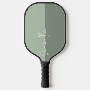 Sage-green split-screen white monogram pickleball paddle