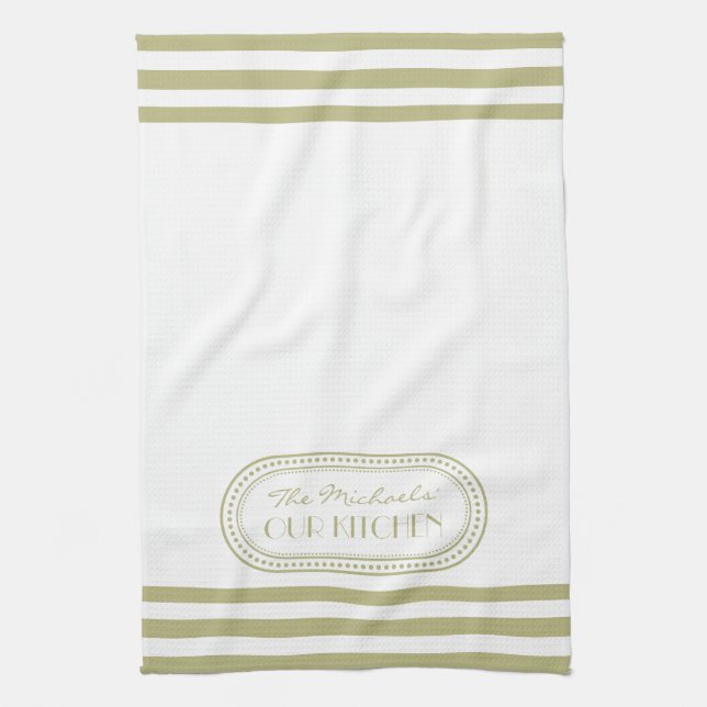 Sage Green Sporty Stripes Pattern Monogram Towel (Vertical)