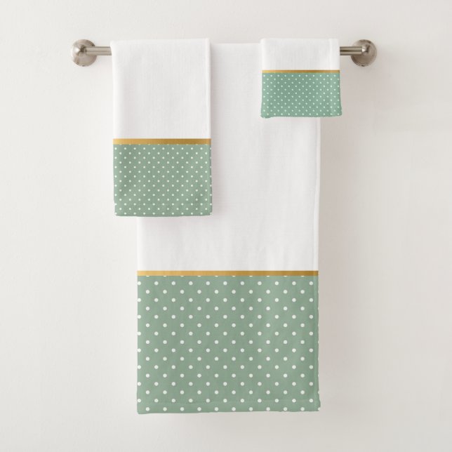 SAGE GREEN SPOT BATHROOM TOWEL SET (Insitu)