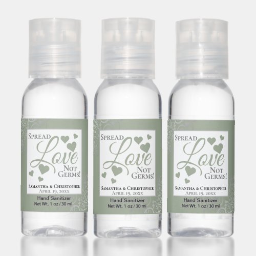 Sage Green Spread Love Not Germs Wedding Favor Hand Sanitizer