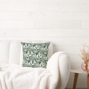 SAGE GREEN SPRING BRANCH WHITE PILLOW