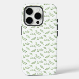 Sage Green Spring Leaves Personalized Name iPhone 16 Pro Case