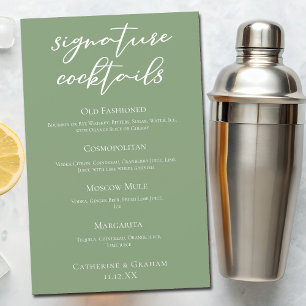 Sage Green Spring Wedding Signature Cocktails Menu