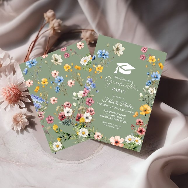 Sage Green Spring Wildflower Garden Graduation Invitation (Creator Uploaded)