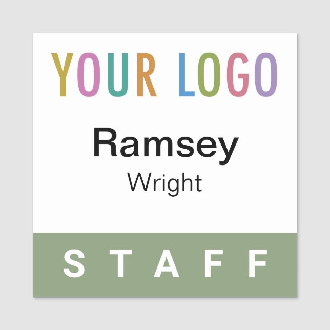 Sage Green Staff Badge Logo 2x2 Square Name Pin (Front)