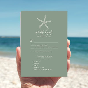 Sage Green Starfish Beach Destination Wedding RSVP Card
