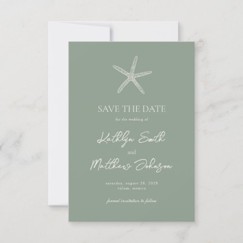 Sage Green Starfish Beach Destination Wedding Save The Date