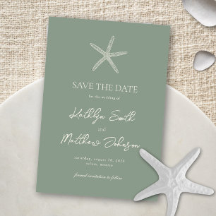 Sage Green Starfish Beach Destination Wedding Save The Date