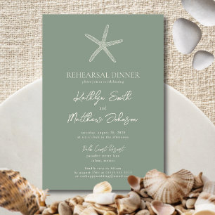 Sage Green Starfish Beach Ocean Rehearsal Dinner Invitation