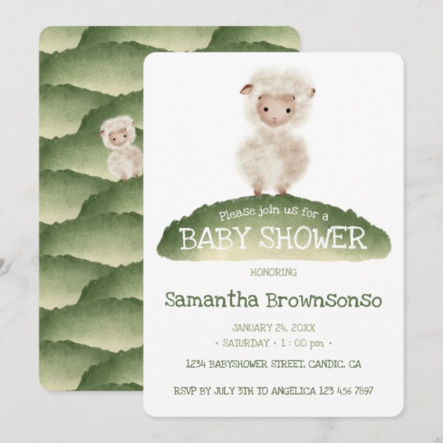 Sage Green Storybook Sheep Baby Shower Invitation