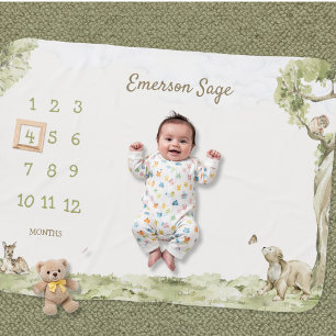Sage Green Storybook Woodland Bearly Wait  Baby Blanket