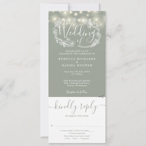 Sage Green String Lights All In One Wedding Invitation
