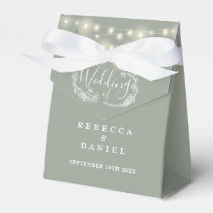 Sage Green String Lights Floral Wedding Favor Boxes
