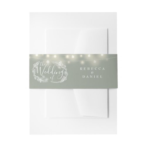 Sage Green String Lights Floral Wedding Invitation Belly Band