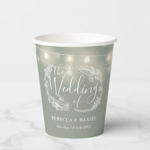 Sage Green String Lights Floral Wedding Paper Cups