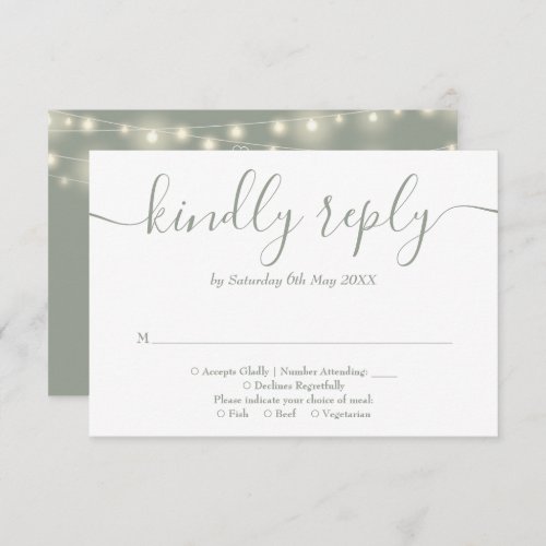 Sage Green String Lights Floral Wedding RSVP Card