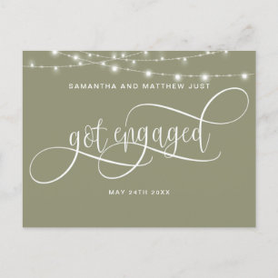Sage Green, String Lights, Got Engaged, Engagement Announcement Postcard