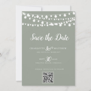 Sage Green String Lights Modern Script Save the Save The Date