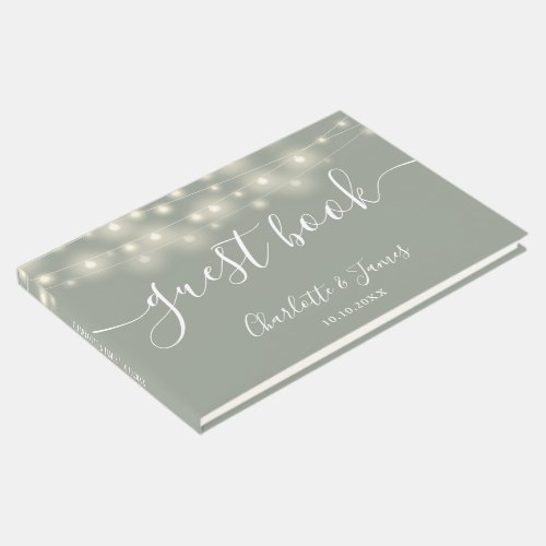 Sage Green String Lights Signature Script Wedding Guest Book