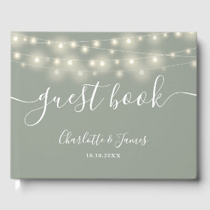 Sage Green String Lights Signature Script Wedding Guest Book