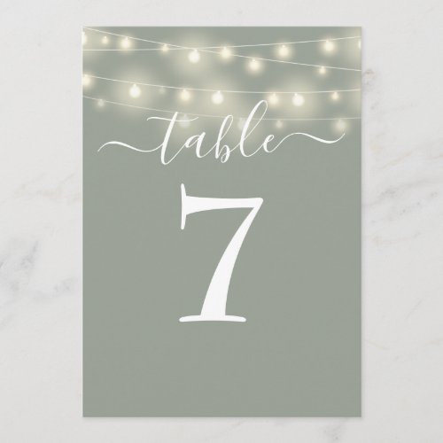Sage Green String Lights Table Number