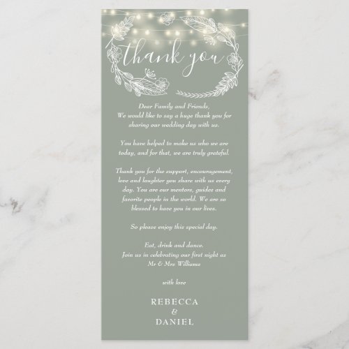 Sage Green String Lights Thank You Place Card
