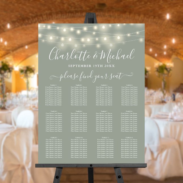 Sage Green String Lights Wedding Seating Chart Foam Board (Sage Green String Lights Wedding Seating Chart Foam Board)