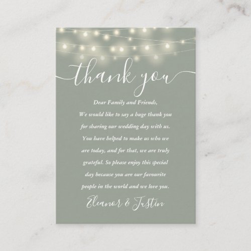 Sage Green String Lights Wedding Thank You Place  Place Card