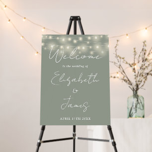 Sage Green String Lights Wedding Welcome Sign
