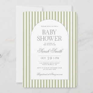 Sage Green Stripe Baby Shower Invitation