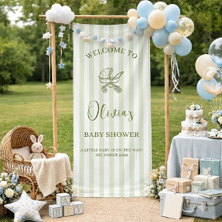 Sage Green Stripe Baby Shower Welcome Banner