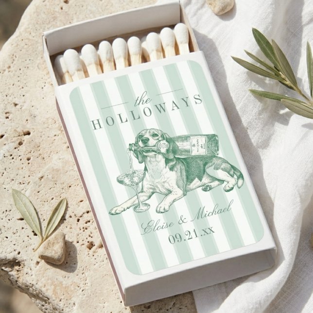 Sage Green Stripe Beagle Wedding Matchboxes (Sage Green Stripe Beagle Wedding Matchboxes)