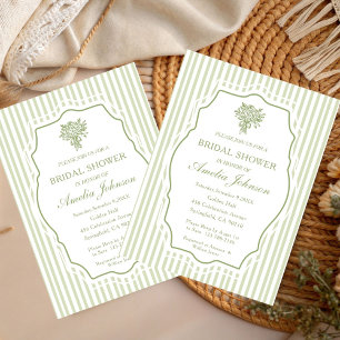 Sage Green Stripe Boho Floral Bridal Shower Invitation