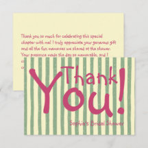 Sage Green Stripe Bridal Shower Thank You